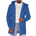 thumbnail image 1 of BVnarty Men's Winter Warm Long Sleeve Turn-Down Collar Button Down Hooded Wool Blend Overcoat Trench Coat Jacket with Pockets Blue XL, 1 of 7