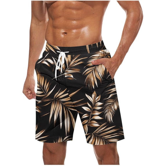 BVnarty Men's al Large Leaf Print Swim Trunks Elastic Waist Drawstring Functional Pockets Lightweight Quick Dry Outdoor Beach Daily Casual Shorts Multicolor XXXXL