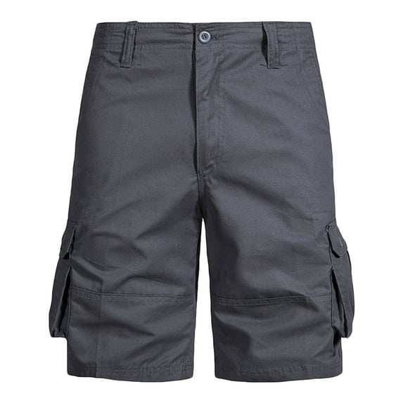 BVnarty Mens Cotton Cargo Shorts Below Knee Length Shorts Solid Color Rigid Waist with Pockets A-Dark Gray L