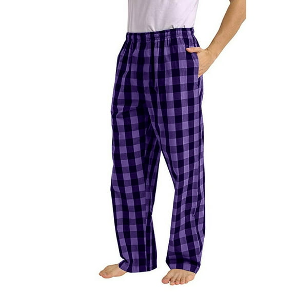 BVnarty Mens Heavyweight Flannel Plaid Pajama Pants 100% Cotton Sleep Lounge Pant (Purple,M)