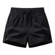 BVnarty Mens Plus Size Cargo Shorts Drawstring Above Knee Length Shorts Elastic Waist Solid Color with Pockets Black M