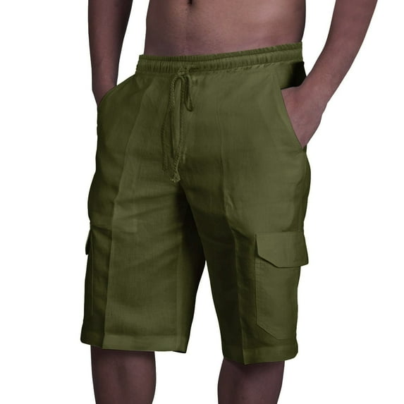 BVnarty Mens Plus Size Cotton Cargo Shorts Solid Color Knee Length Shorts Drawstring Elastic Waist with Pockets Green XL