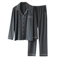 thumbnail image 1 of BVnarty Pajama Sets Men Long Sleeves Sleepwear Tops and Pants Turndown Suit Casual Solid Cardigan, 1 of 8