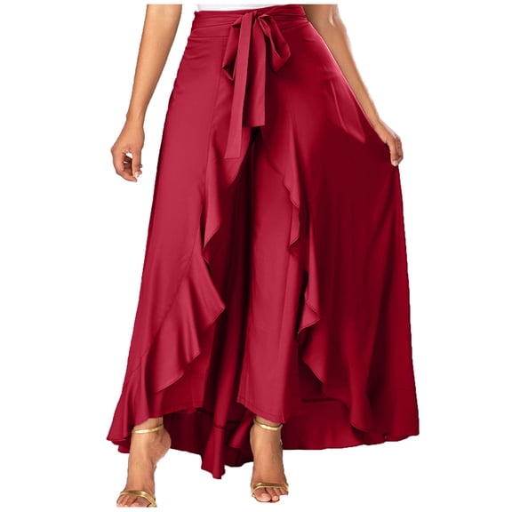 BVnarty Skirt Women'S Leaf Bow High Waist Long Culottes Skirt Casual Hakama Irregular