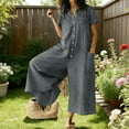 thumbnail image 1 of BVnarty Women Collared Short Sleeve Half Button Culotte Jumpsuit, Loose Relaxed Fit Multi Pocket Design for Backyard Gathering Gray XL, 1 of 6