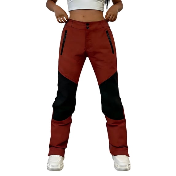 BVnarty Women Double Button Zip Closure Outdoor Pants Contrast Paneled Legs Zip Pockets Durable Straight Cut for Mountain Climbing And Weekend Wilderness Adventures Red XXXL