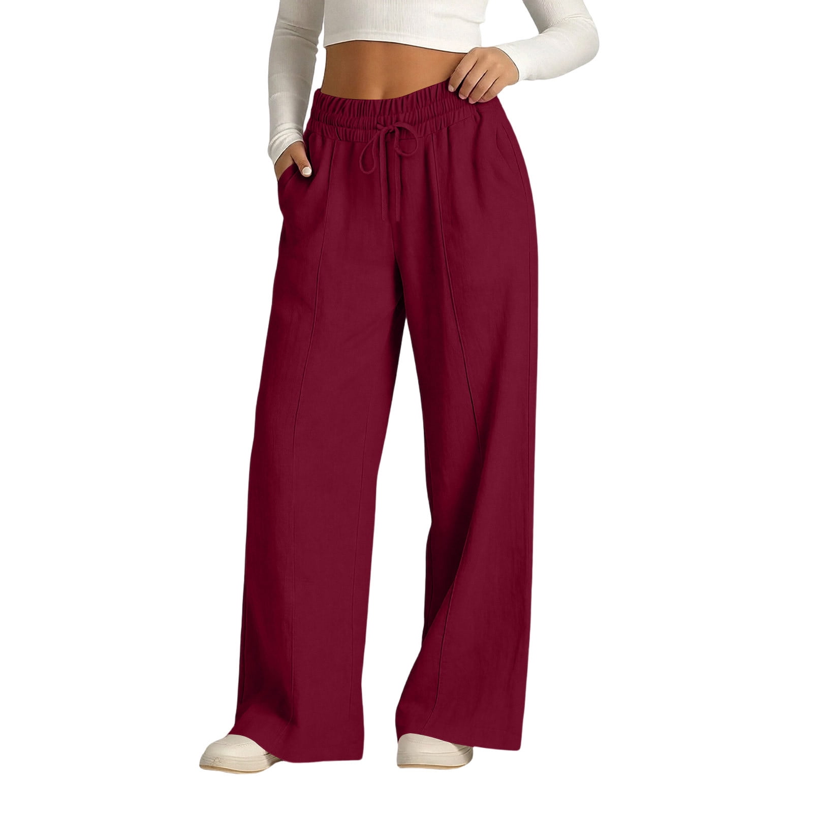 BVnarty Women Drawstring High Waist Wide Leg Draped Pants 3D Seam ...