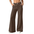 thumbnail image 1 of BVnarty Women High Rise Double Button Wide Leg Flare Pants Full Length Relaxed Draped Fit Side Pockets for Business Meetings And Daytime City Errands Brown XL, 1 of 7
