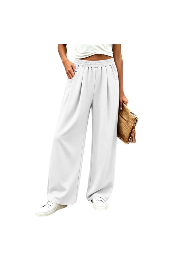 Women High Waist Pleated Wide Leg Draped Pants Oversized Loose Cut Full Length Inseam Pockets for Weekend Road Trips And Suburban Camping Trips White S