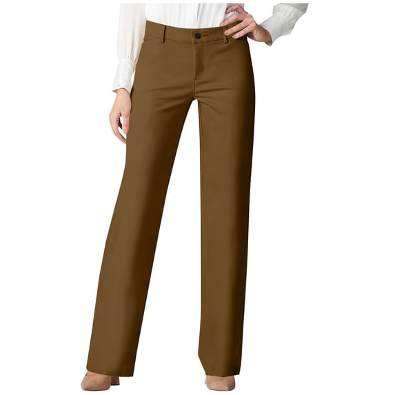 BVnarty Women High Waist Straight Leg Dress Pants Slim Tailored Cut Belt Loops Solid Fit For Office Commutes And Business Work Meetings Brown S