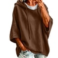 thumbnail image 1 of BVnarty Women Oversized 3/4 Sleeve Pullover Hooded Tunic Jacket, High Low Hem Loose Outerwear for Backyard Relax Time Brown XL, 1 of 7