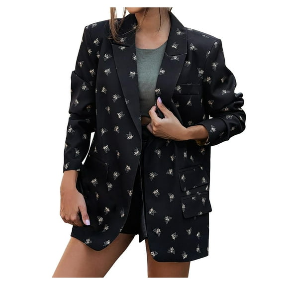 BVnarty Women's Business Coat Printed Notched Lapel Long Sleeve Office Cardigans Suit Jacket Tops for Working Day Multicolor XL