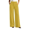 thumbnail image 1 of BVnarty Women's High Rise Single Button Zip Fly Wide Leg Full Length Dress Pants Pleated Relaxed Fit with Pockets for Office Meeting Yellow XXXL, 1 of 7