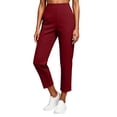 thumbnail image 1 of BVnarty Women's High Rise Straight Leg Ankle Dress Pants Pull On Wide Waistband Slim Fit with Pockets for Office Business Commute Wine M, 1 of 9