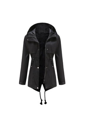 Women's Jacket Coat Shacket Jacket Casual Plus Size Long Sleeve Solid Color Lightweight Hooded Neck Waterproof Drawstring Pocket Winter Fashion Top Black XXXL