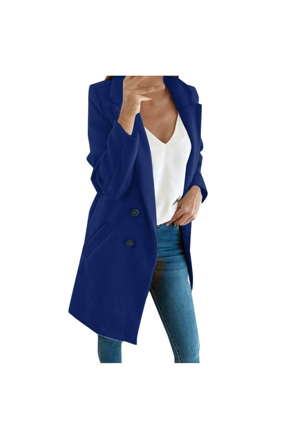 Women's Jacket Coat Solid Color Long Sleeve Shacket Jacket Casual Lightweight Lapel Open Front Business Cardigan Winter Fashion Top Plus Size Blue XL