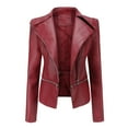 thumbnail image 1 of BVnarty Women's Jacket Coat Solid Color Plus Size Shacket Jacket Casual Lapel Long Sleeve Zipper Leather Motor Jacket Cropped Tops Winter Fashion Top Lightweight Red XL, 1 of 5