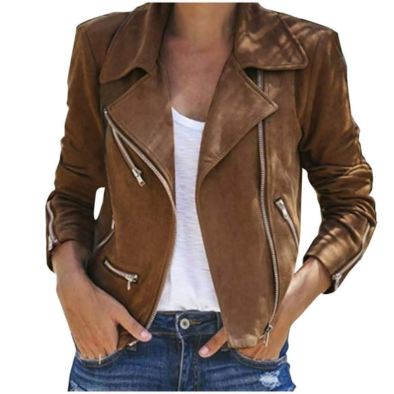 BVnarty Women's Jacket Coat Zipper Bomber Jacket Winter Fashion Top Solid Color Notched Lapel Long Sleeve Lightweight Plus Size Shacket Jacket Casual Brown XXL