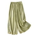 thumbnail image 1 of BVnarty Women's Loose Fit Linen Blend Palazzo Pants High Waist Floral Embroidery Drawstring Wide Leg Pants with Pockets Green XL, 1 of 4