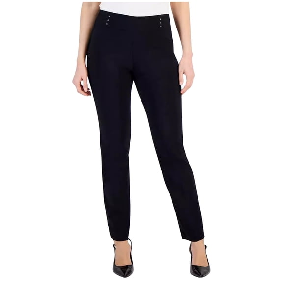 BVnarty Women's Ponte Knit Pull-On Straight Leg Pants with Faux Front Welt Pockets Faux Welt Pockets Black XXL