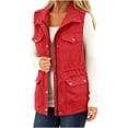 thumbnail image 1 of BVnarty Women's Sleeveless Utility Vest Lapel Collar Waist Drawstring Multi Pockets for Fall Winter Daily Casual Wear Red L, 1 of 8