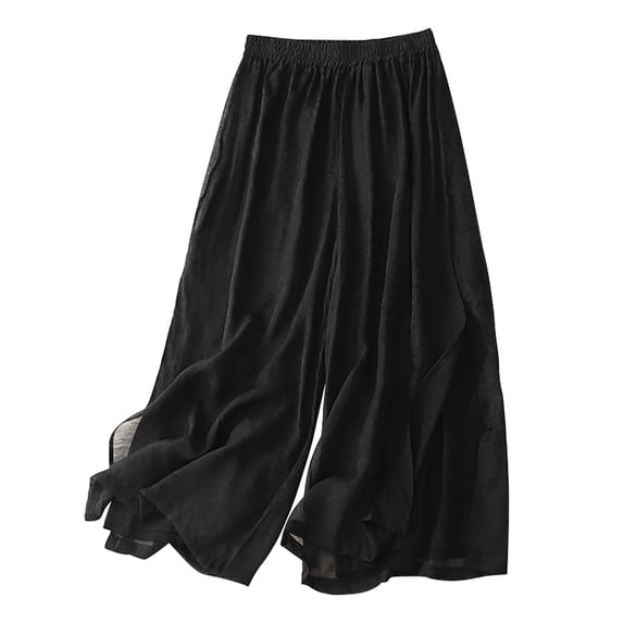 BVnarty Women's Summer Linen Pants Cotton Linen Blend Loose Fit Palazzo Pants with Pockets Wide Leg Beach Pants Black XL