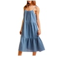 thumbnail image 1 of BVnarty Women's Trendy Flowy Mini Sundress Clearance Dresses for Women 2023 Work Summer Dress Beach Knee Length Dress Sleeveless Strappy Casual Plain Dress Solid Color Blue S, 1 of 8