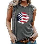 BVnarty Women's Trendy Tank Tops Clearance Fashion Ladies Flowy Tops Casual Loose Fit Tuinic Summer Shirts 2023 Patriotic Star and Striped USA Flag Printing Sleeveless Elegant Tees Round Neck Gray S