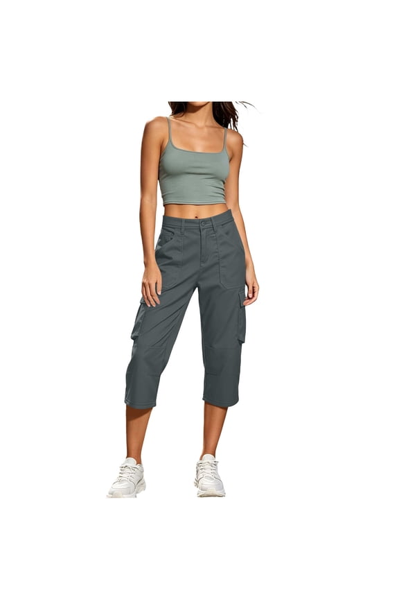 Women’s functional cargo capri pants, straight leg solid build for street fashion and daily outdoor walks Dark Gray S