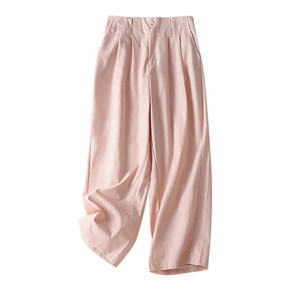 BVnarty Womens Baggy Pants Loose Fit Trousers with Pockets Blue Wide Leg Palazzo Pants High Waist Linen Cotton Cropped Pants Pink XL