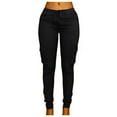 thumbnail image 1 of BVnarty Womens Plus Size Cargo Pants Regular Pants Drawstring Elastic Waist Solid Color with Pockets Black M, 1 of 3