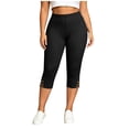 thumbnail image 1 of BVnarty women capri slim fit leggings high rise stretch waist side button split hem solid print tight cropped pant caf茅 daily wear Black XXXL, 1 of 8