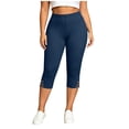 thumbnail image 1 of BVnarty women capri slim fit leggings high rise stretch waist side button split hem solid print tight cropped pant caf茅 daily wear Navy XXXXL, 1 of 8