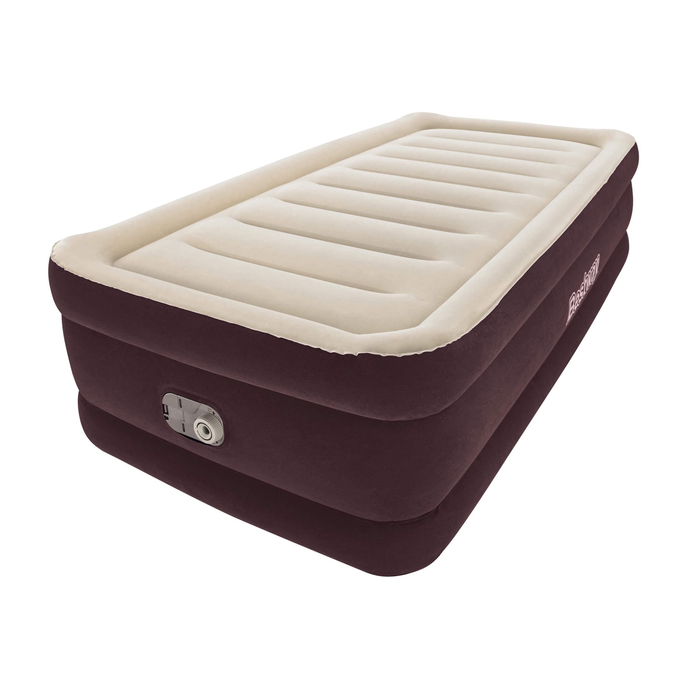 Bestway Maroon SleepSupport Premium Air Mattress Twin 20” with Built-in AC Pump