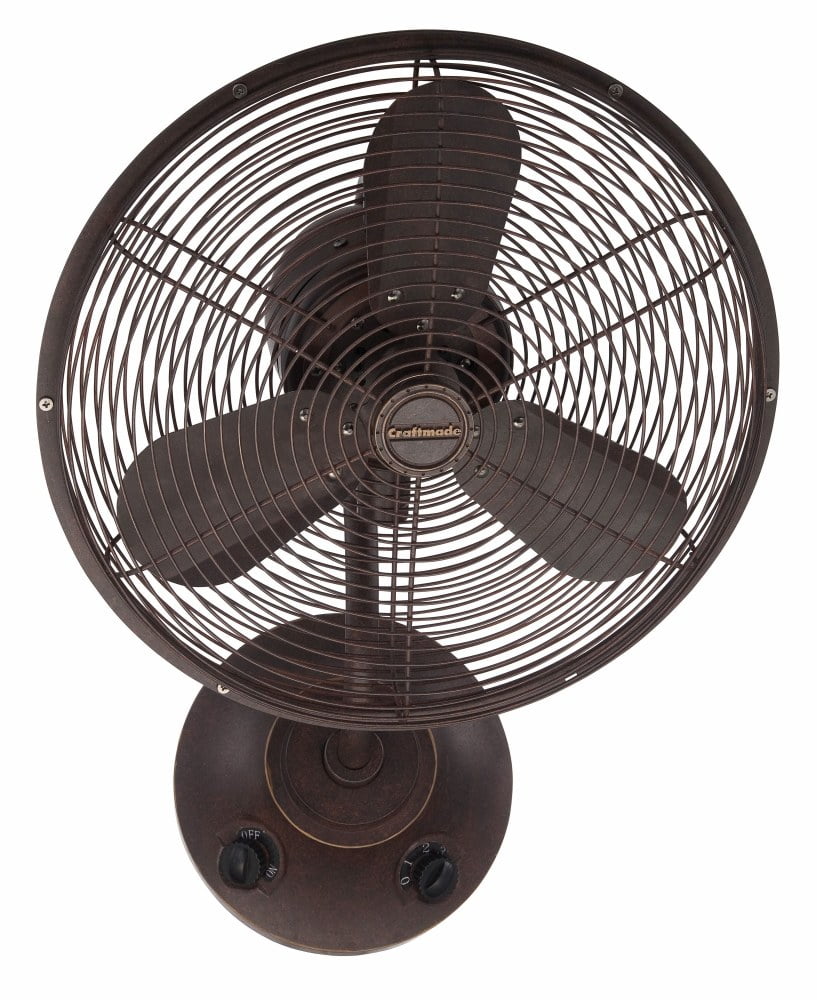 Retro-inspired 16" Aged Bronze Wall Mount Fan with 3 Blades
