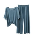thumbnail image 1 of BWASD 2 Piece Womens Pajamas 3/4 Sleeve Solid Color Ruffled Nightwear Soft Casual Comfy Top and Pants Long Blue L Sleepwear Loose, 1 of 9