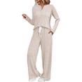 thumbnail image 1 of BWASD 2PC Women's Matching Lounge Set Casual Long Sleeve Top and Pants Comfy Soft Solid Color Knitted Sweater Tracksuit Pajama Spring Fashion Beige L, 1 of 5