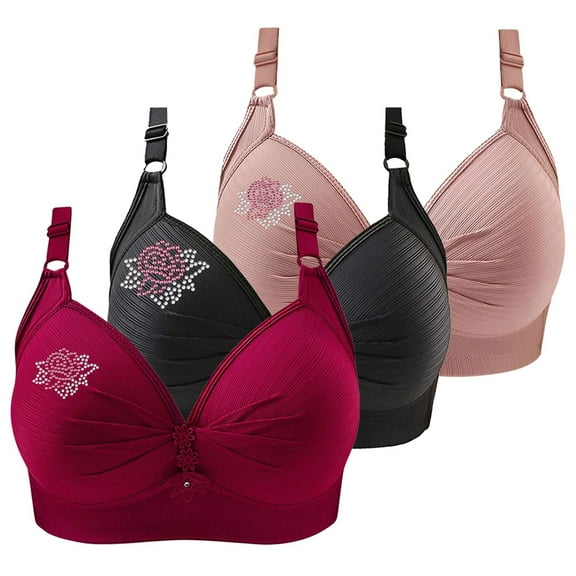 BWASD 3 Pack Bras for Women V Neck Wirefree Comfortable Wireless Adjustable Strap Push Up Full Support Seamless Breathable Red XXL Sports Plunge Bra