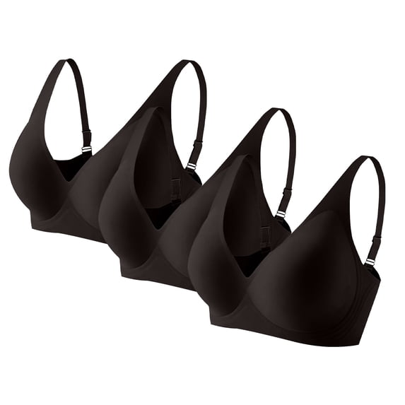 BWASD 3PC Bras for Women Deep V No Underwire Seamless Wirefree Bralette Push Up Support Lift Thin Strap Plunge Bra Everyday Wear Black XXXXL