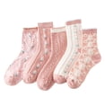 thumbnail image 1 of BWASD 5 Pairs Socks for Women Floral Comfort Casual Frilly Crew Socking Ruffles Fancy Cotton Knit Soft Ankle Sock Cute Daily Gifts for Black, 1 of 4