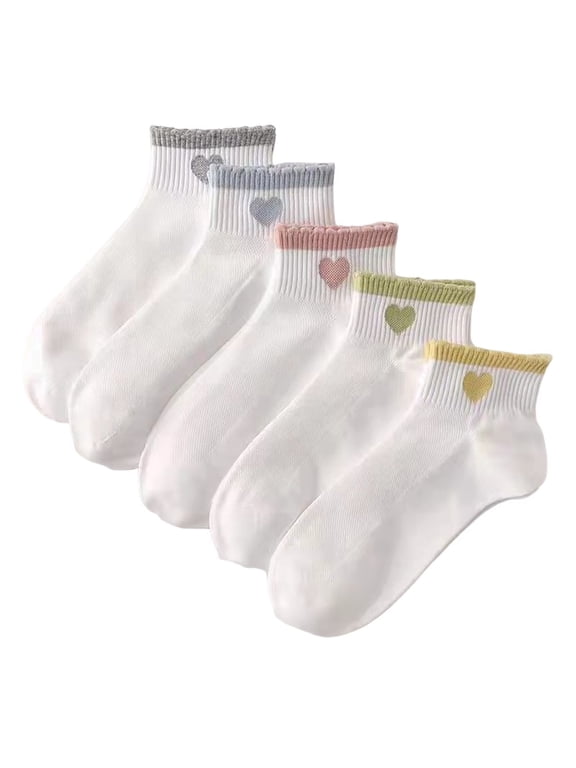 5 Pairs Womens Socks Casual Cute Boho Embroidery Knit Crew Sock Elastic Cozy Soft Breathable Home Loungewear, Gifts All Season Daily Wear