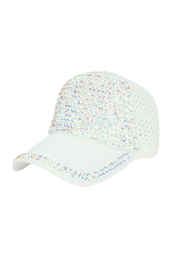 Baseball Cap Women Men Unstructured Design Breathable Sunshade Dad Trucker Hat Sequin Lattice Sports Caps UV Protection All Season Visors Star White
