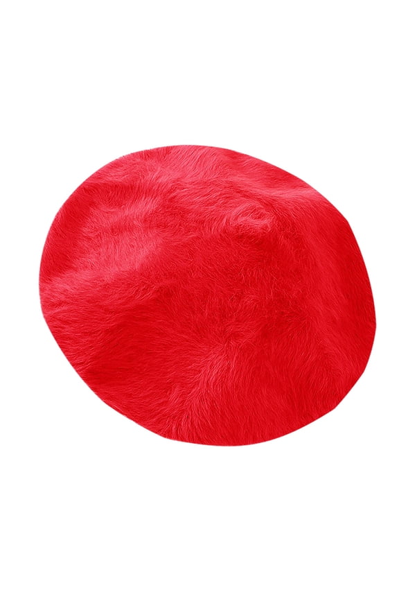 Beret Hats for Women Plush Knitted French Style Beanie Cap Solid Color Fashion Warm Lined Painter Bonnet Cold Cozy Autumn Winter Cap for Outdoor Red
