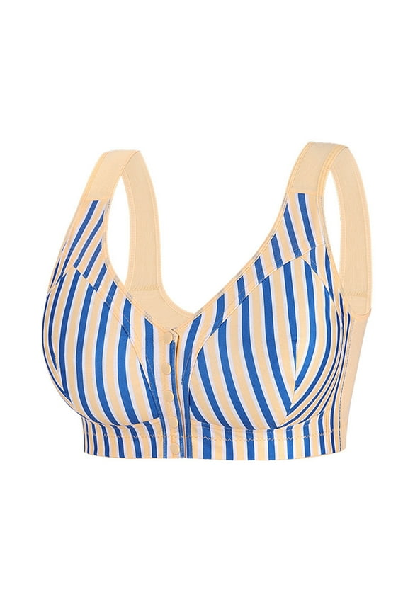 Bras for Women Casual Comfort Front Closure Wireless Bralette Striped Slim No Underwire Support Breathable Padded Bra Everyday Fashion Beige 38D