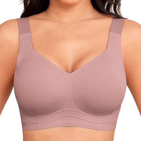 BWASD Bras for Women Breathable No Underwire Seamless Comfort Wireless Push Up Full Coverage Support Lift Bralette Pink XXL Everyday No Show Bra
