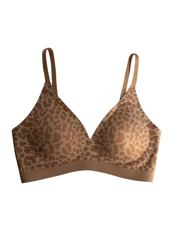Bras for Women Casual Comfort No Underwire Seamless Push Up Full Coverage Support Lift Bralette Cute Printed Sport Everyday Tshirt Bra Coffee M