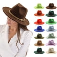 thumbnail image 1 of BWASD Felt Wide Brim Hat for Women Men Classic Retro Panama Sun Hat UV Protection Belt Buckle Fedora Hat Vacation Travel Summer Red, 1 of 9