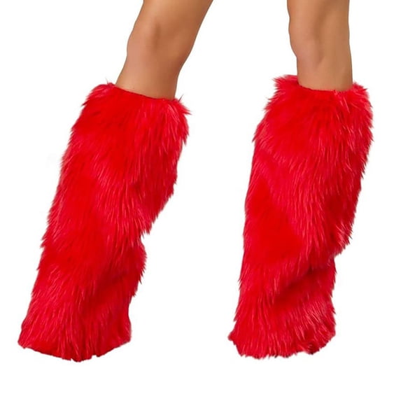 BWASD Fuzzy Leg Warmers For Women Boot Socks Cuff Covers Winter Fur Fluffy Party Dress Accessory Set Red