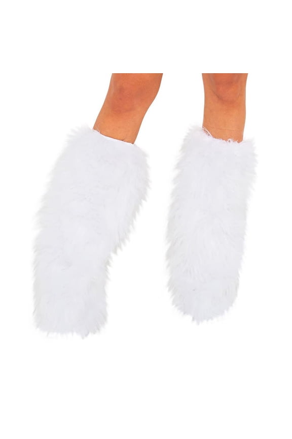Fuzzy Leg Warmers For Women Boot Socks Cuff Covers Winter Fur Fluffy Party Dress Accessory Set White