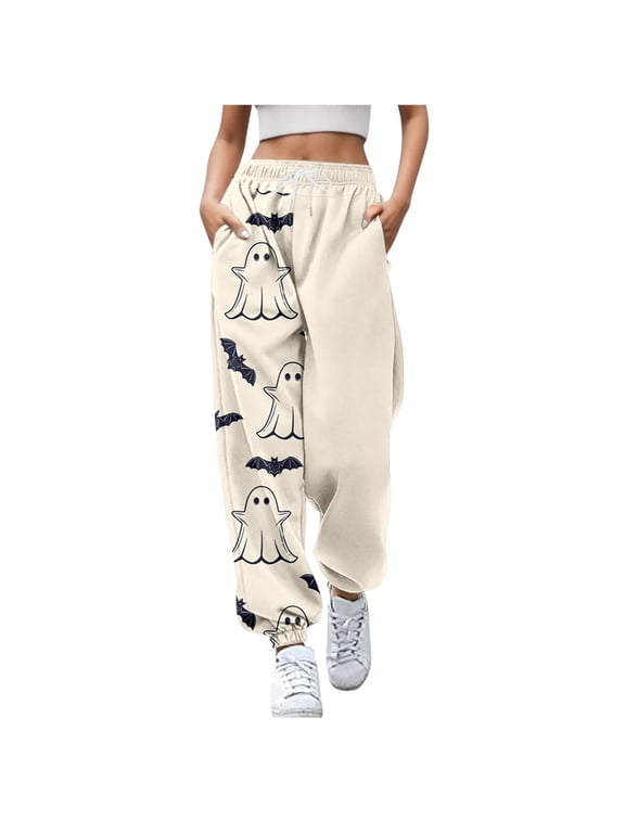 Halloween Sweatpants Women Casual Oversized Loose Fit Print Sweatpants Joggers with Pockets Party Holiday Outfit for Fall Lounging Bottoms Trendy 2026 | XL Size